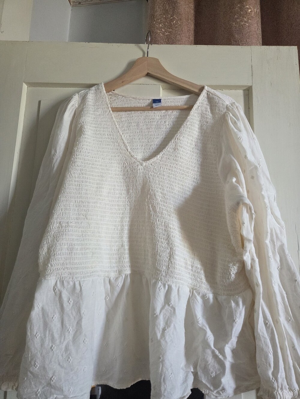 Smocked Off White Blouse